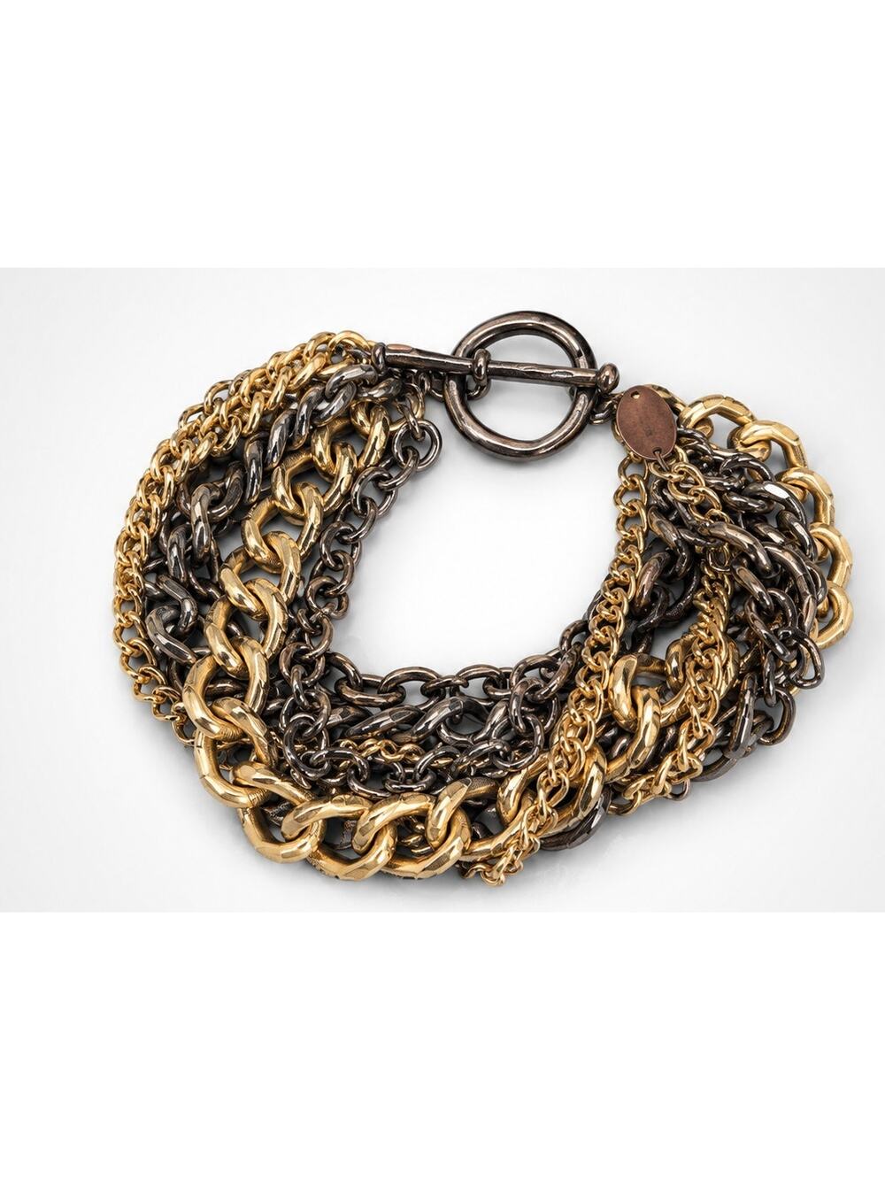 Multi-Strand Curb Chain Bracelet 6 Strands St Thomas Gunmetal 7" Gold-tone gbr77